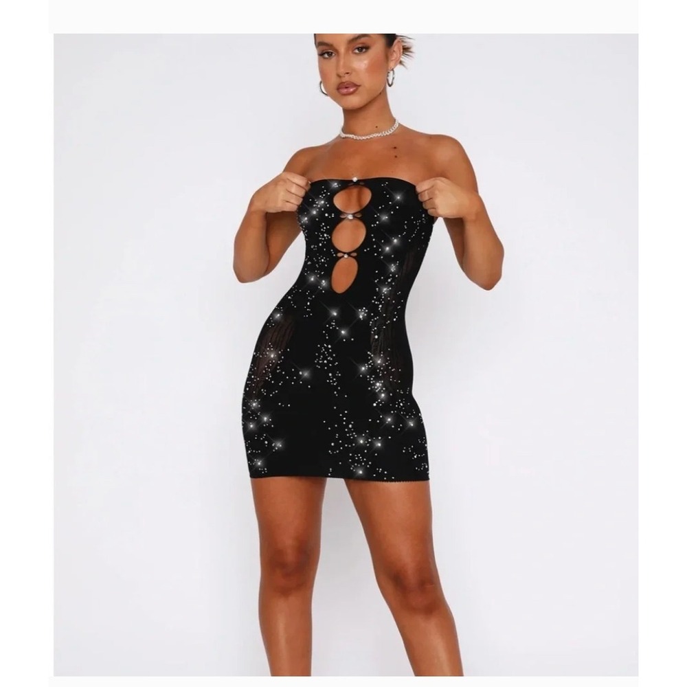 White Fox Boutique It's All About Me Strapless Diamante Mini Dress Black OS
